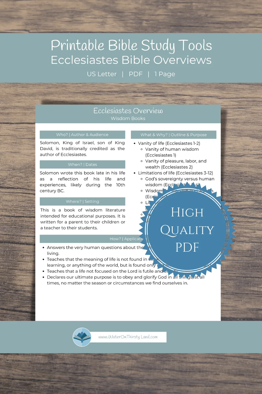 Ecclesiastes Overview Printable