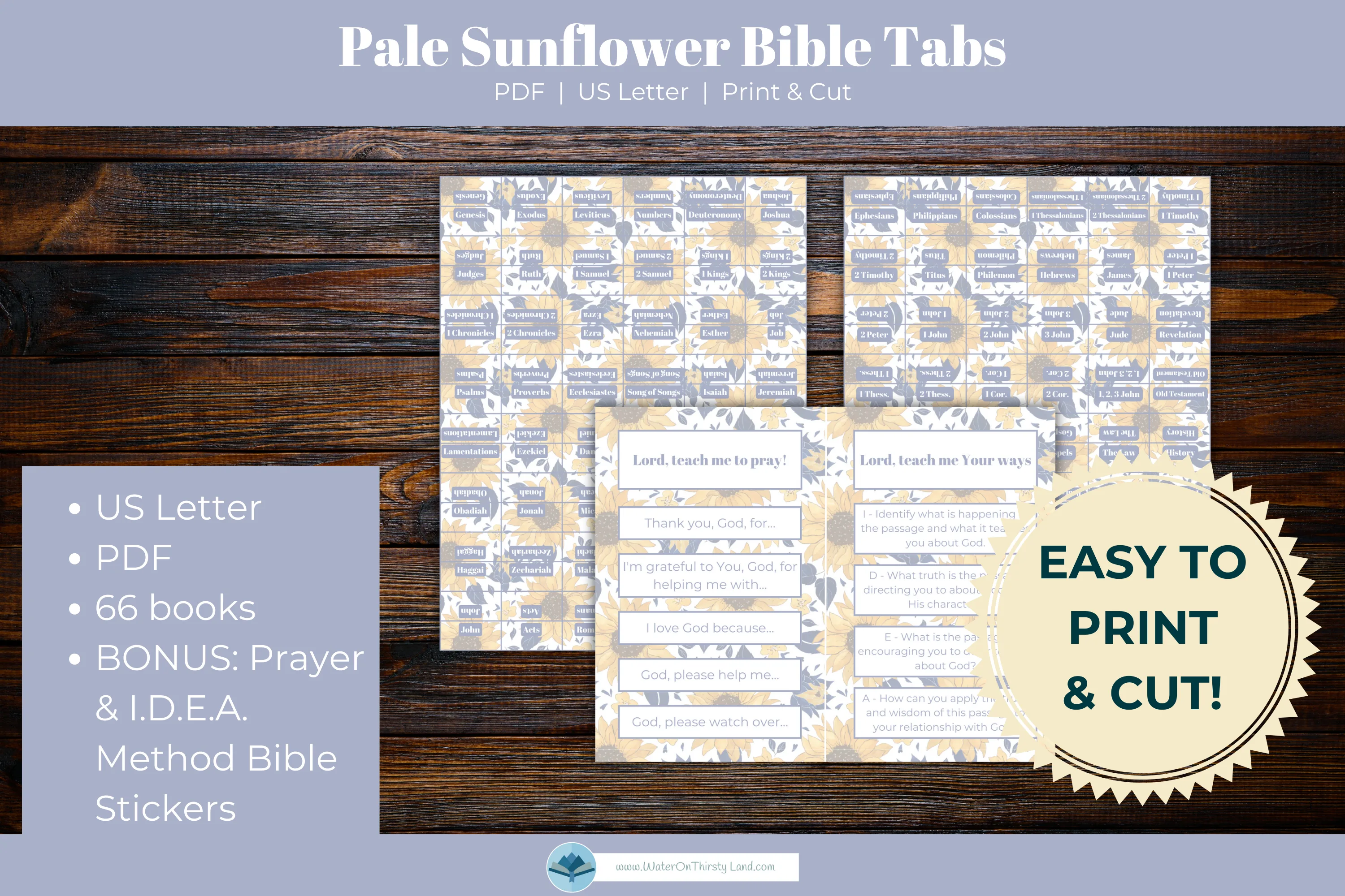 Pale Sunflower Print and Cut Bible Tabs - Image 2